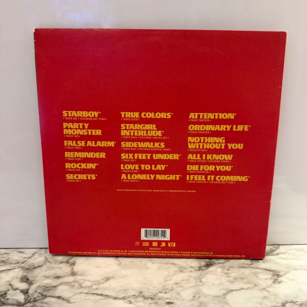 The Weeknd Starboy Vinyl 2LP Red Translucent Record Album Gatefold 2016 XO label - Picture 3 of 4
